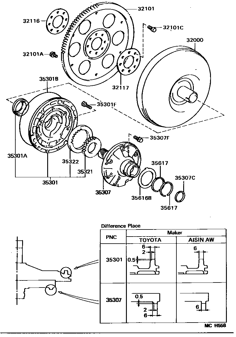 Toyota CAMRY 变矩器、前油泵和链条(ATM) EPC diagram — MCH558