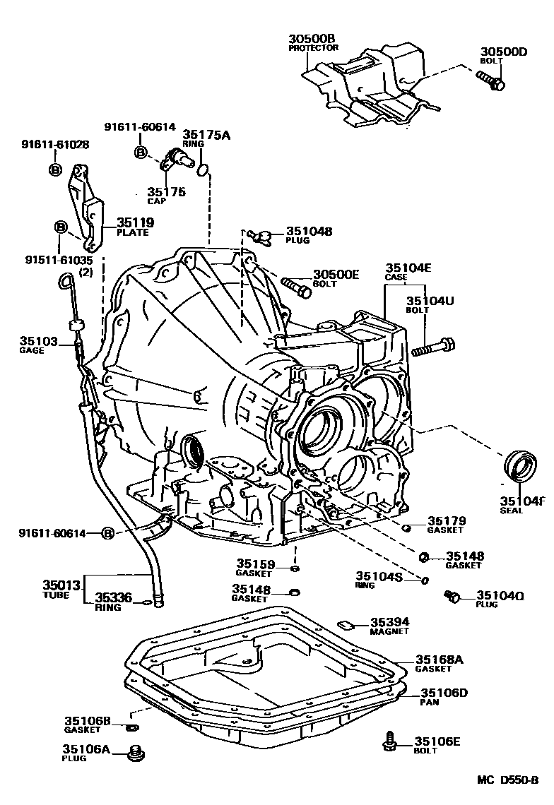 Toyota CAMRY 变速器壳和油底壳(ATM) EPC diagram — MCD550B