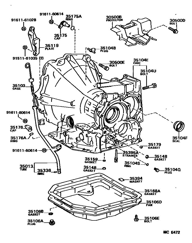 Toyota CAMRY 变速器壳和油底壳(ATM) EPC diagram — MCE472