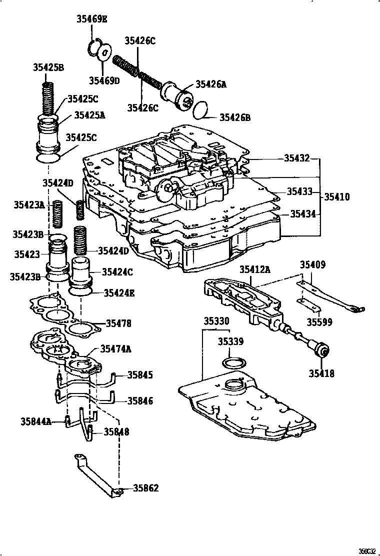 Toyota CAMRY 阀体和滤油网(ATM) EPC diagram — 356032