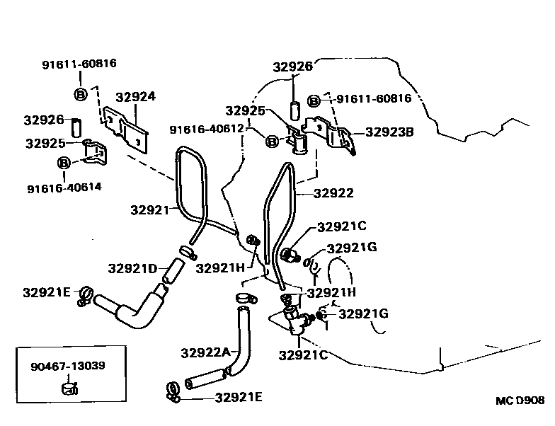 Toyota CAMRY 变速器油冷却器和配管(ATM) EPC diagram — MCD908