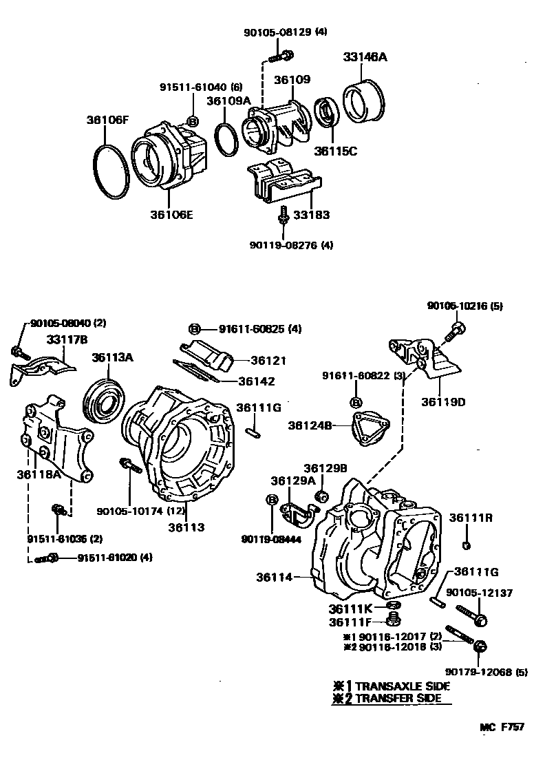 Toyota CAMRY Transfer Case & Extension Housing EPC diagram — MCF757
