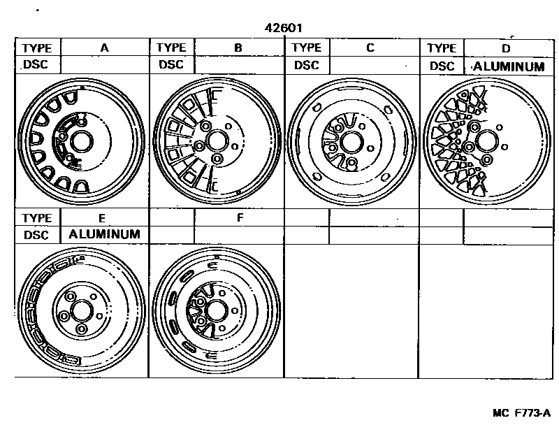 Toyota CAMRY 车轮和车轮盖 EPC diagram — MCF773A