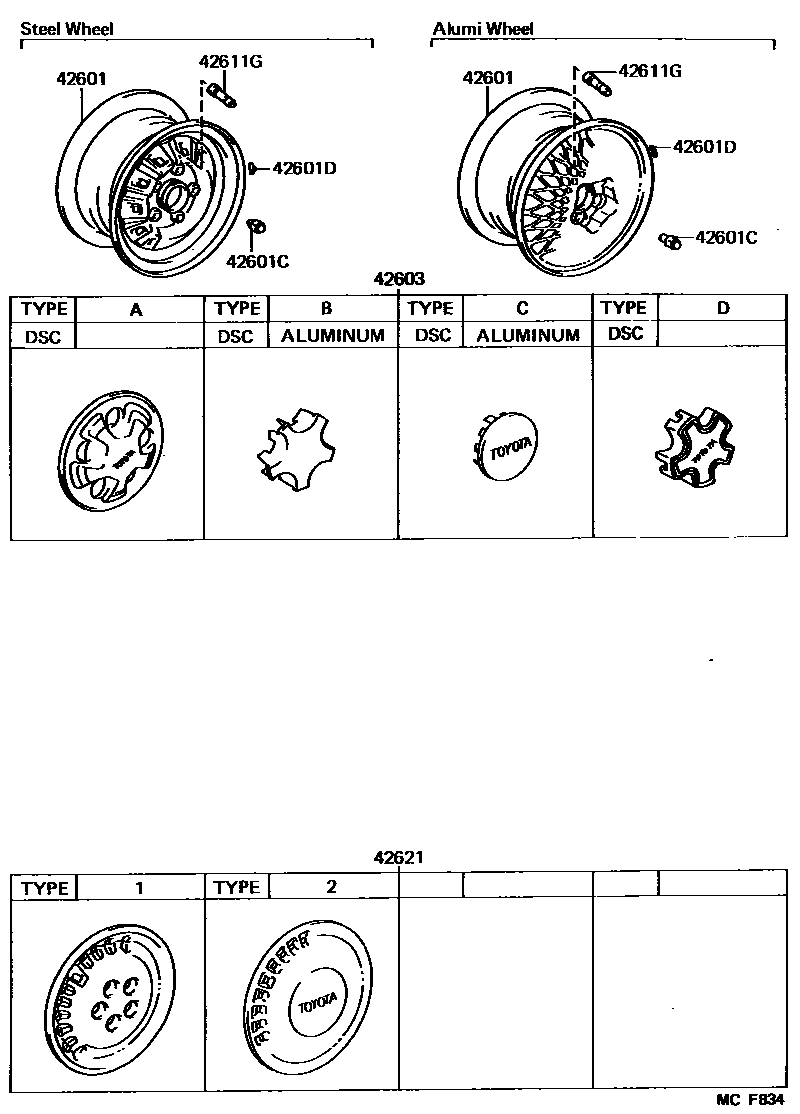 Toyota CAMRY 车轮和车轮盖 EPC diagram — MCF834