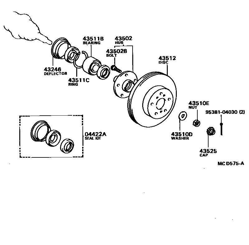 Toyota CAMRY Front Axle Hub EPC diagram — MCD575A