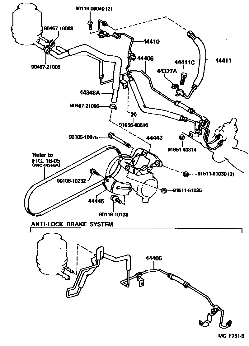 Toyota CAMRY 动力转向配管 EPC diagram — MCF751B