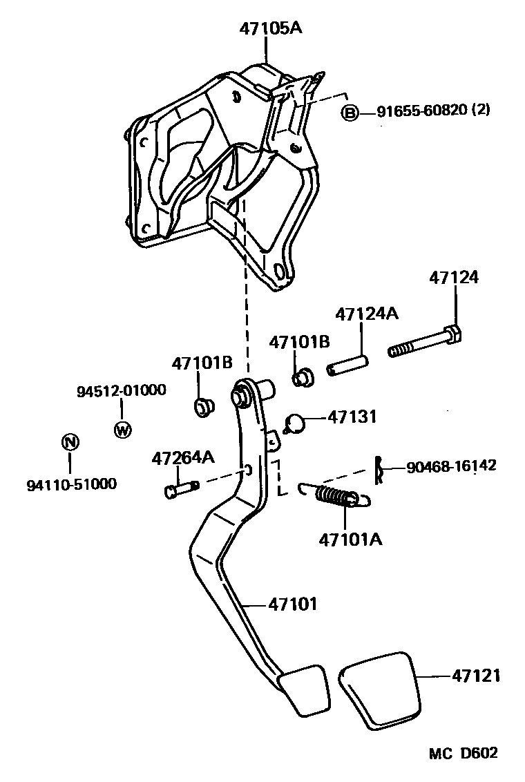 Toyota CAMRY Brake Pedal & Bracket EPC diagram — MCD602