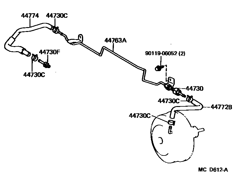 Toyota CAMRY 制动助力器和真空管 EPC diagram — MCD612A