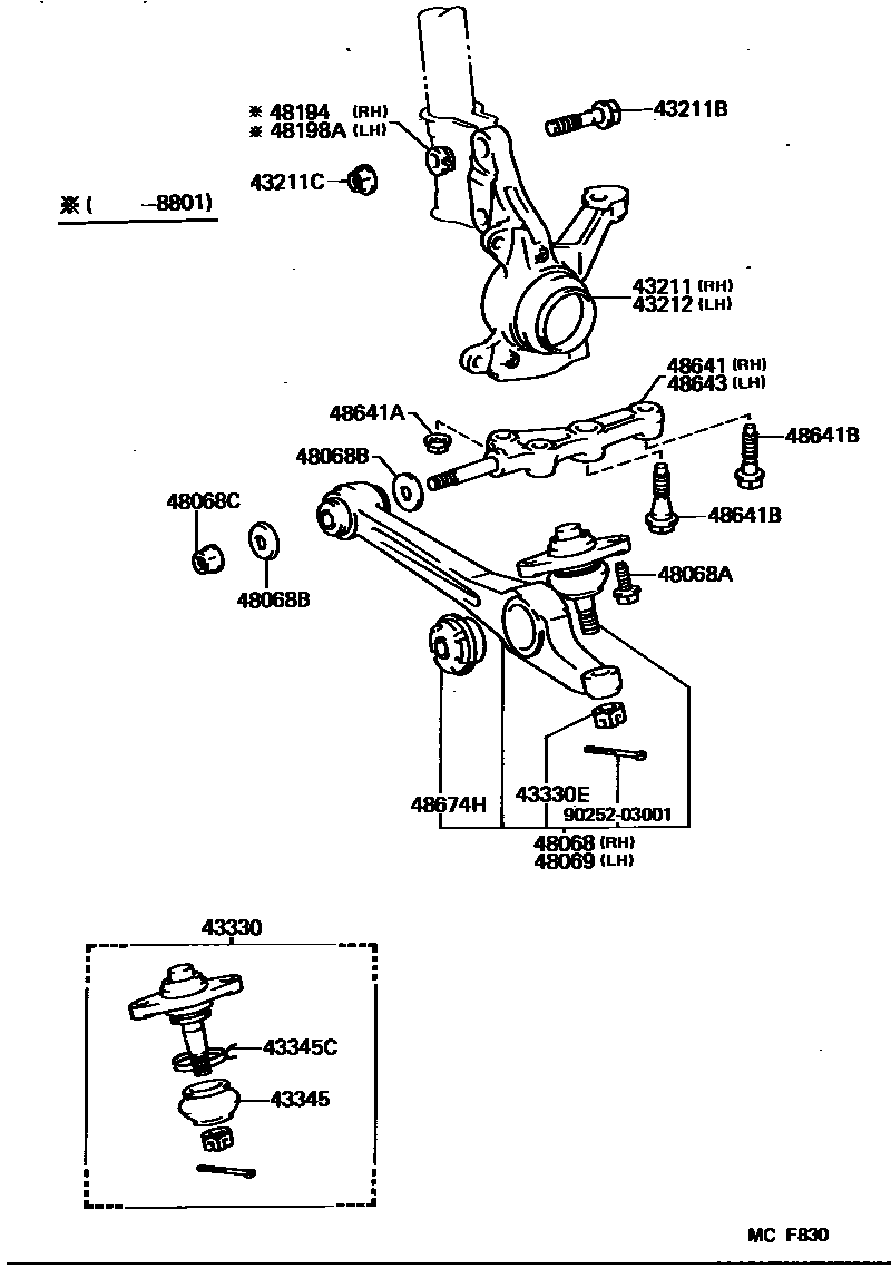 Toyota CAMRY 前桥控制臂和转向节 EPC diagram — MCF830