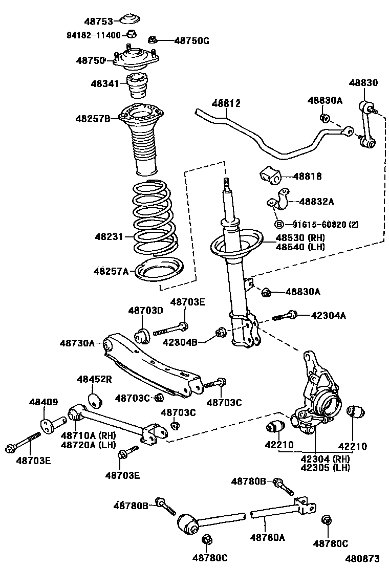 Toyota CAMRY Rear Spring & Shock Absorber EPC diagram — 480873