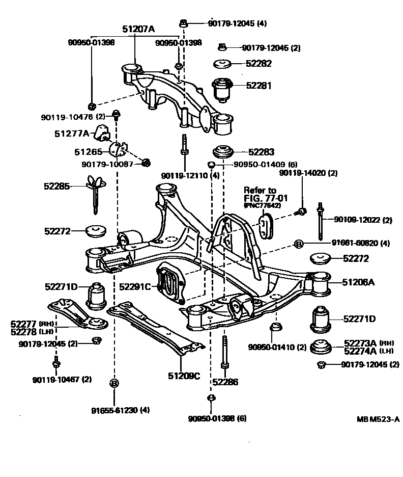 Toyota CAMRY 悬架横梁和发动机底罩 EPC diagram — MBM523A