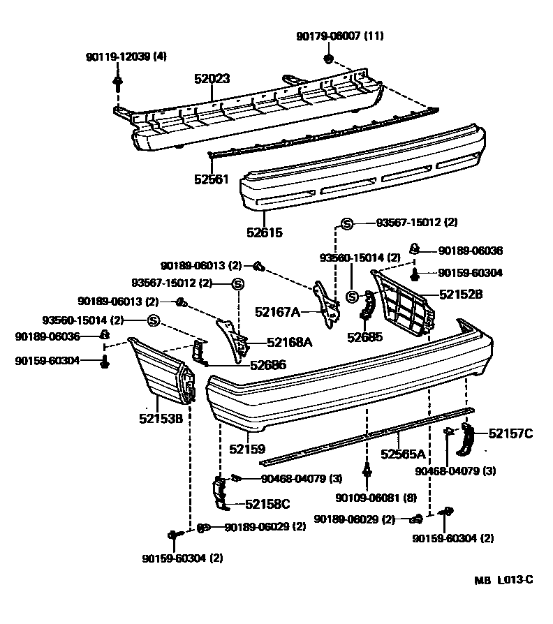 Toyota CAMRY 后保险杠及附件 EPC diagram — MBL013C