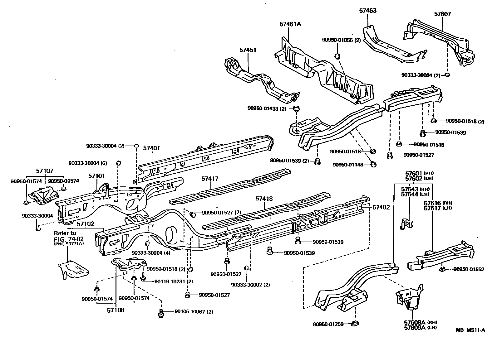 Toyota CAMRY Floor stringers EPC diagram — MBM511A