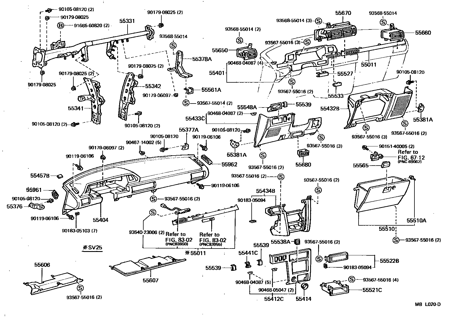 Toyota CAMRY 仪表板和手套箱 EPC diagram — MBL020D