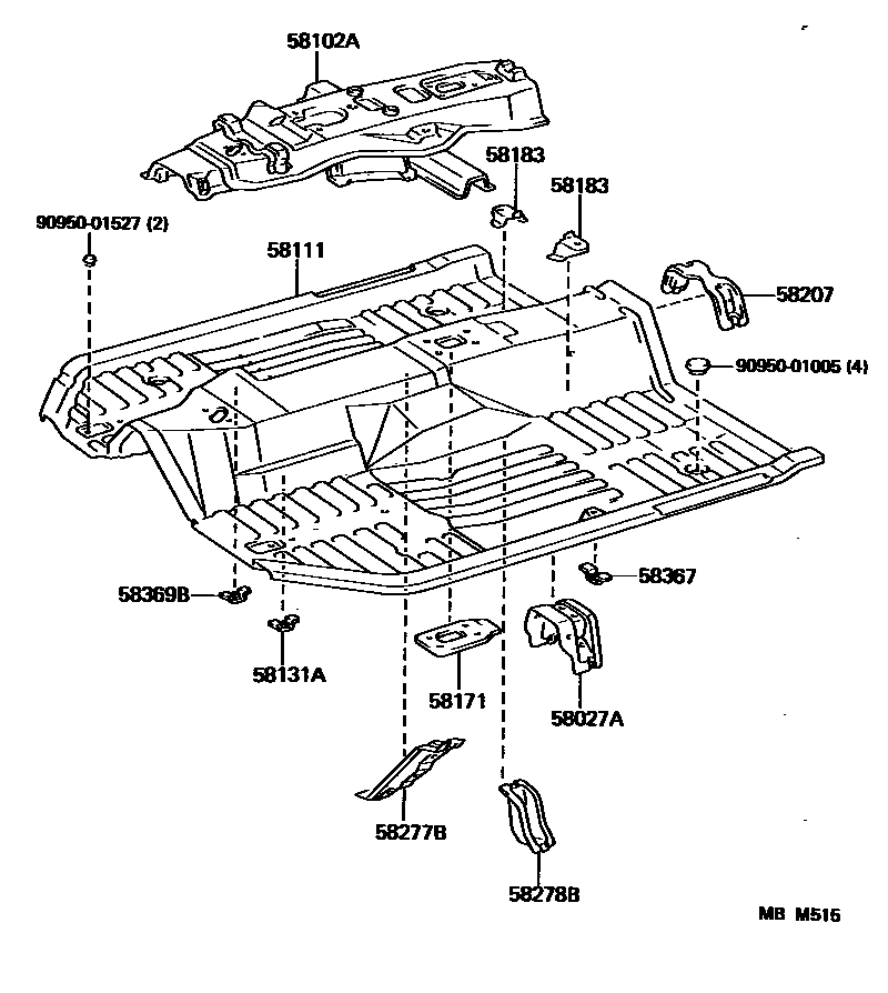 Toyota CAMRY 浅盘形地板和车身下背板 EPC diagram — MBM515