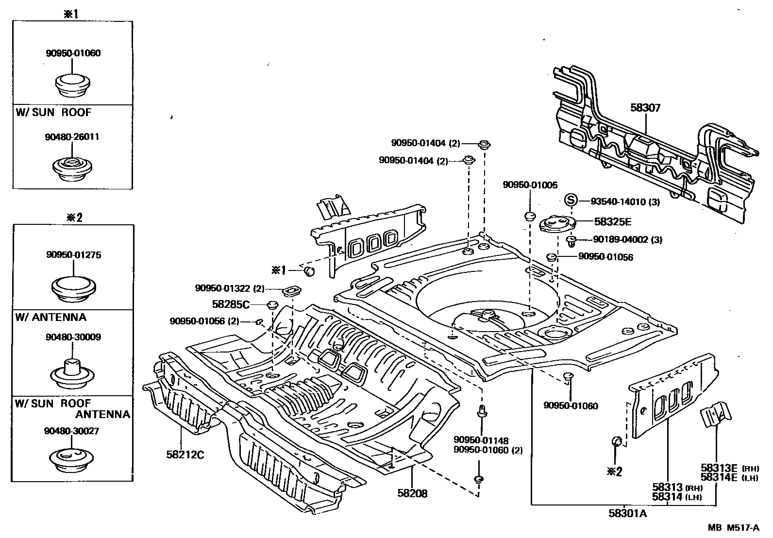 Toyota CAMRY 浅盘形地板和车身下背板 EPC diagram — MBM517A