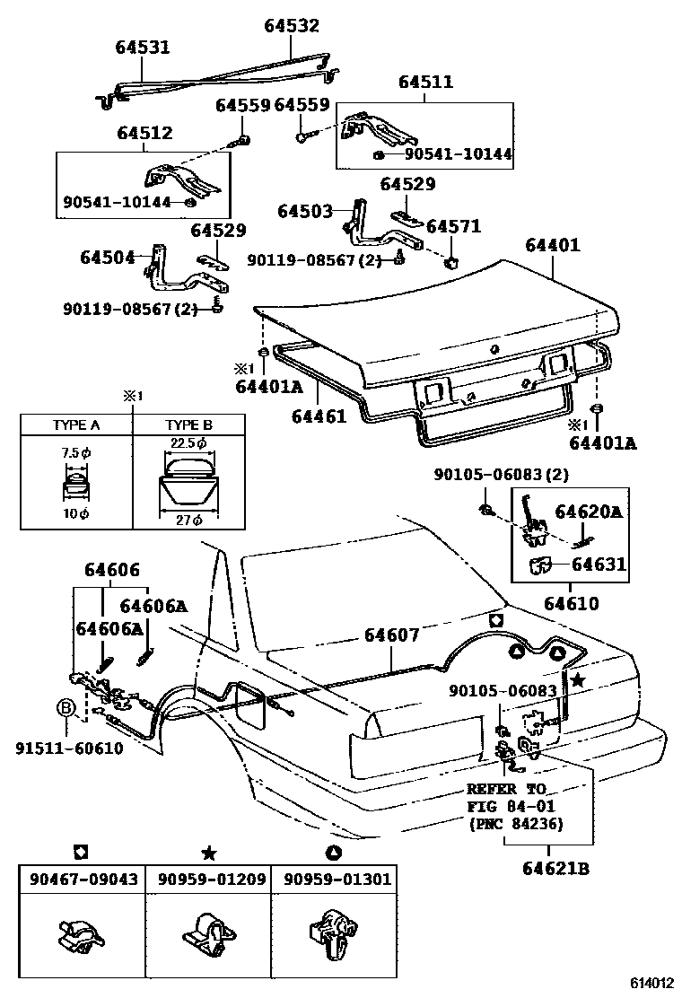 Toyota CAMRY 行李箱门和行李箱锁 EPC diagram — 614012