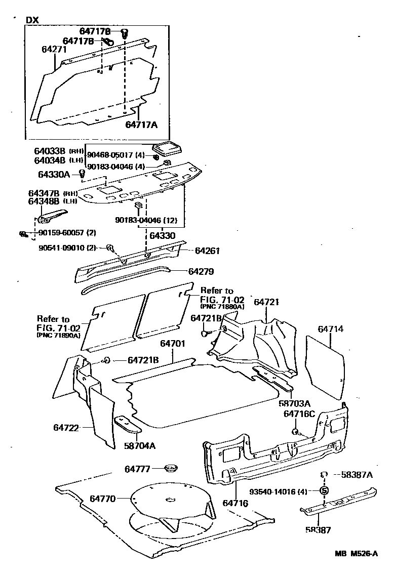 Toyota CAMRY 杂物箱板和行李箱垫 EPC diagram — MBM526A