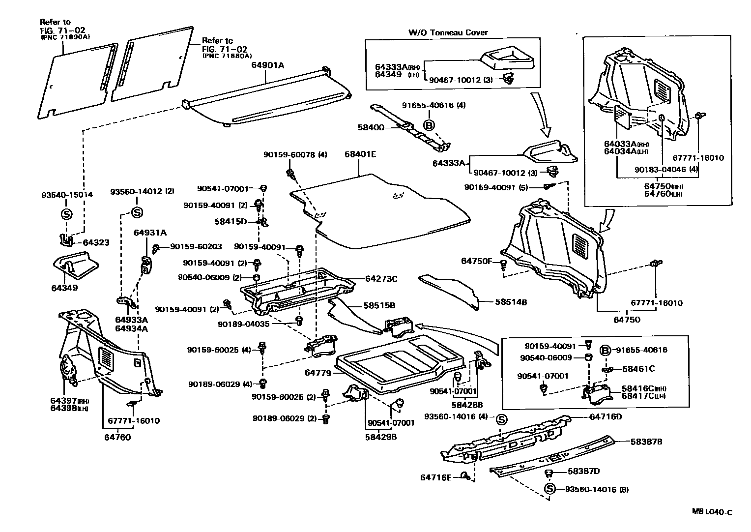 Toyota CAMRY 底板和底板装饰罩 EPC diagram — MBL040C