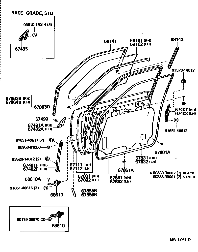 Toyota CAMRY 前门板和前门玻璃 EPC diagram — MBL041D