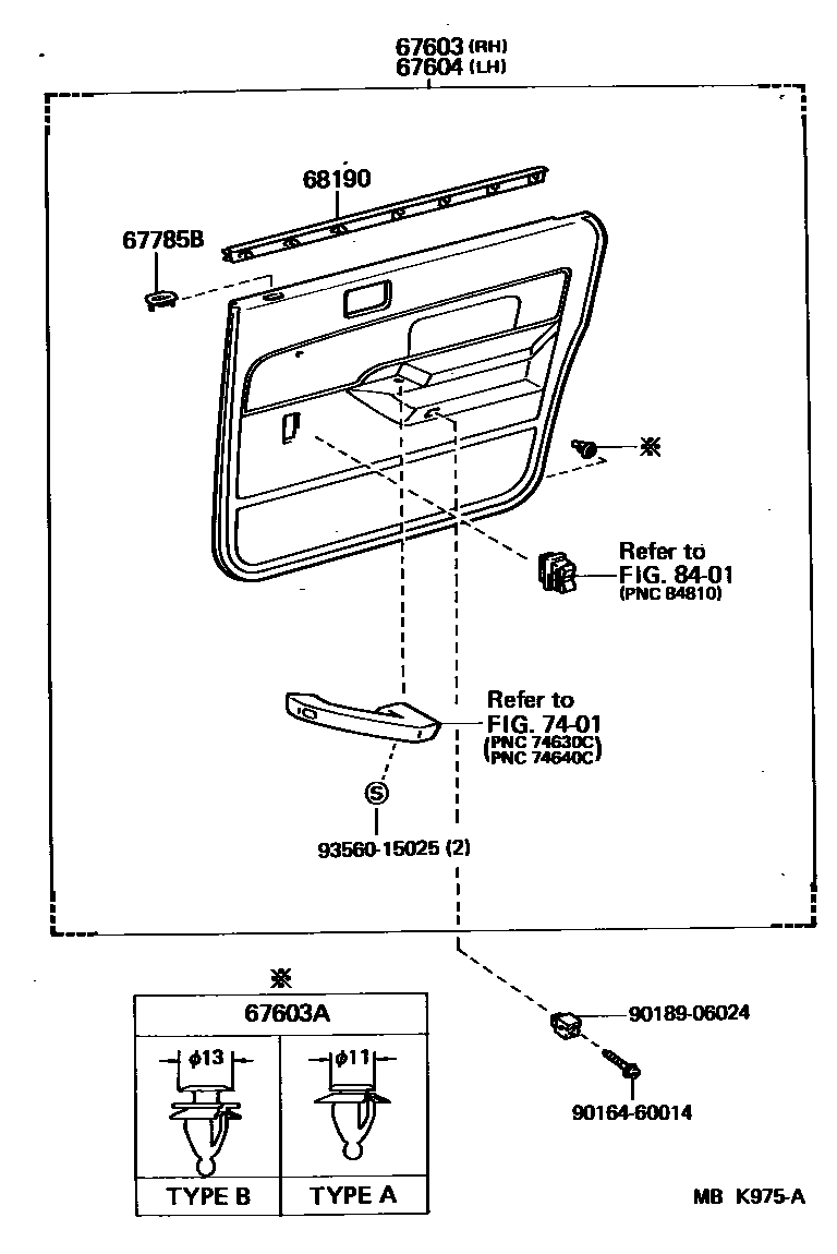 Toyota CAMRY 后门板和后门玻璃 EPC diagram — MBK975A