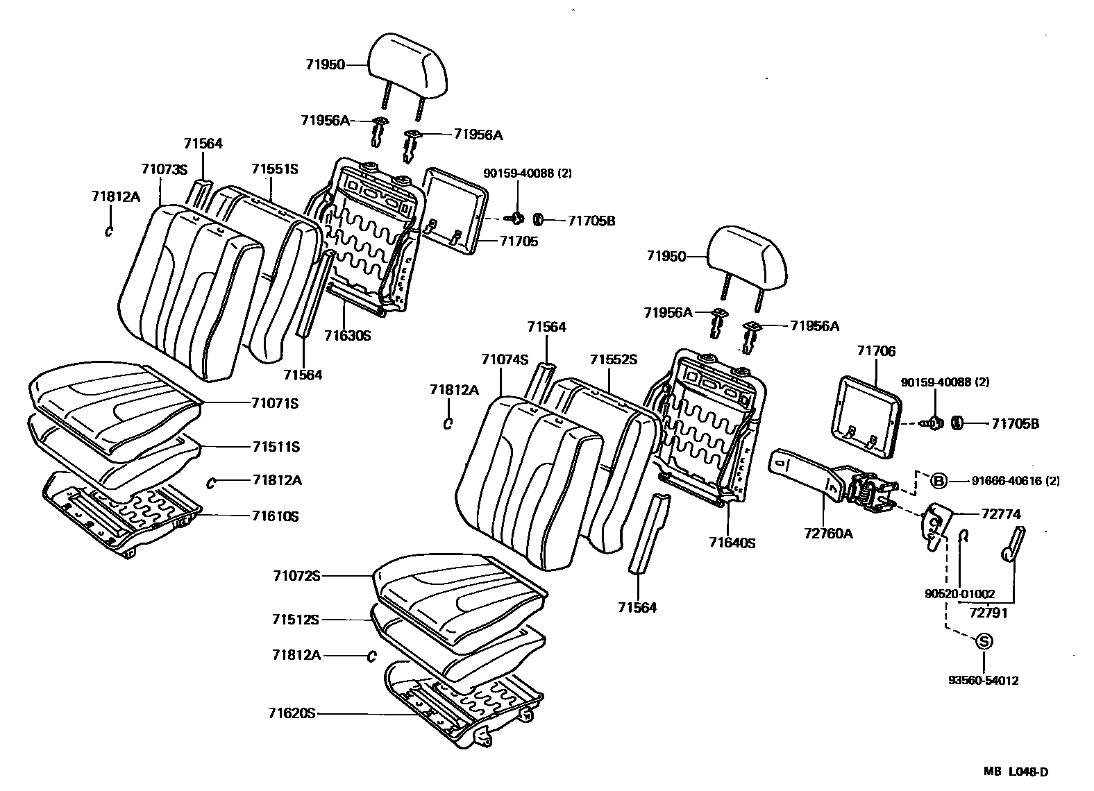Toyota CAMRY 前排座椅和座椅滑轨 EPC diagram — MBL048D