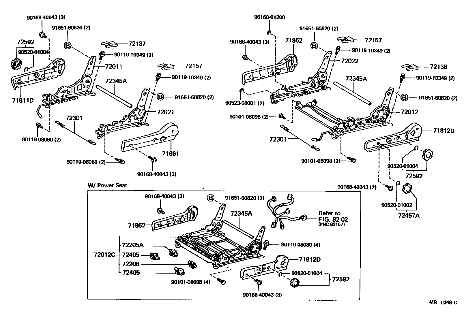 Toyota CAMRY 前排座椅和座椅滑轨 EPC diagram — MBL049C