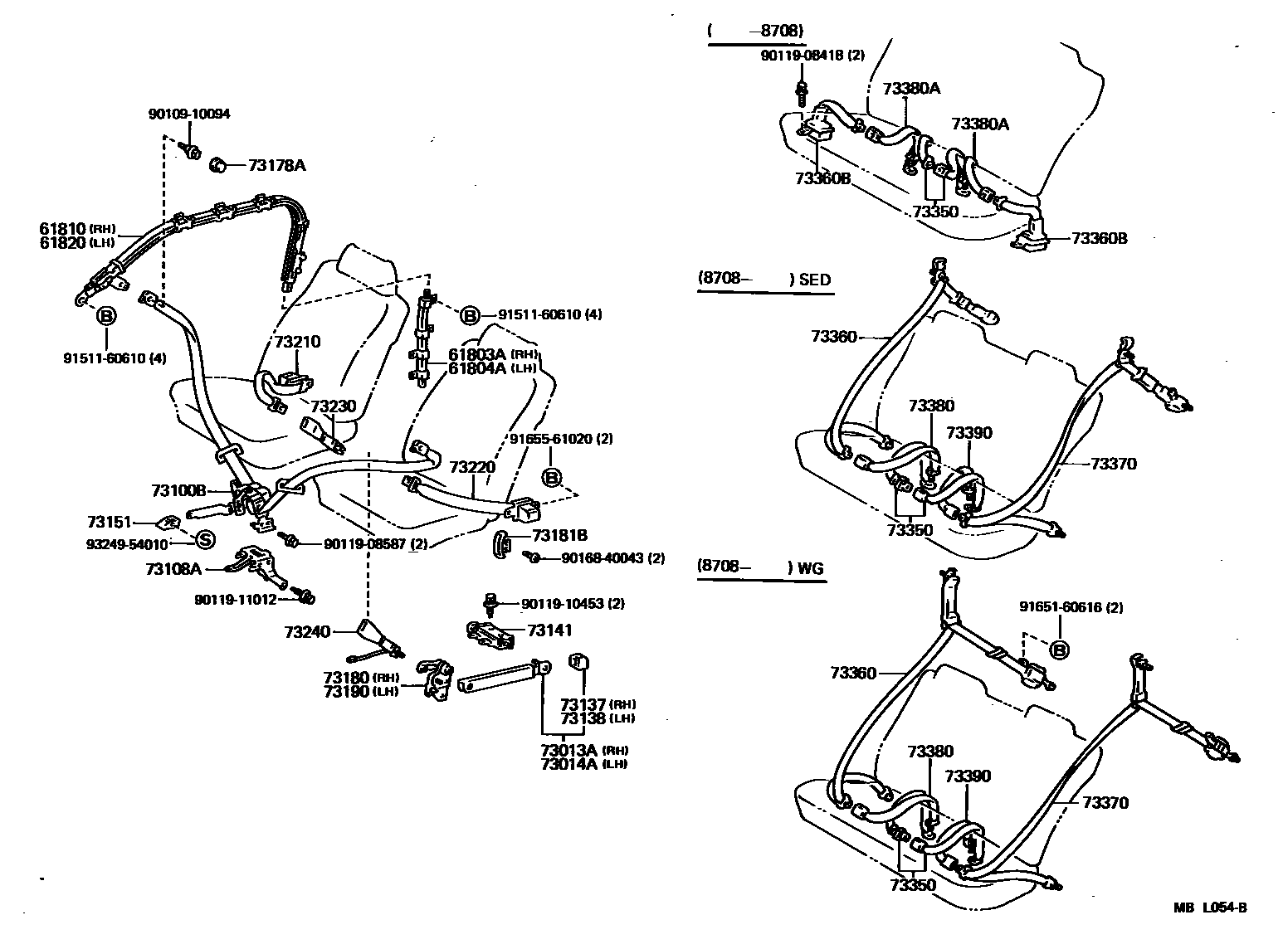 Toyota CAMRY 安全带和儿童保护座椅 EPC diagram — MBL054B