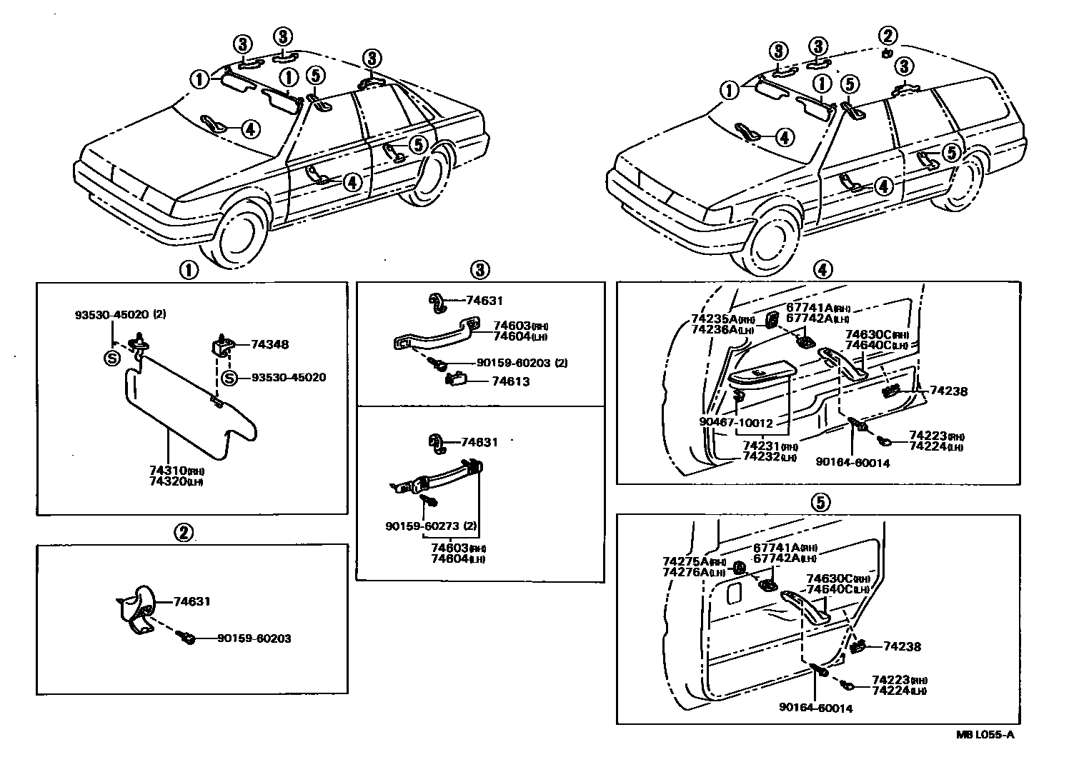 Toyota CAMRY 扶手和遮阳板 EPC diagram — MBL055A