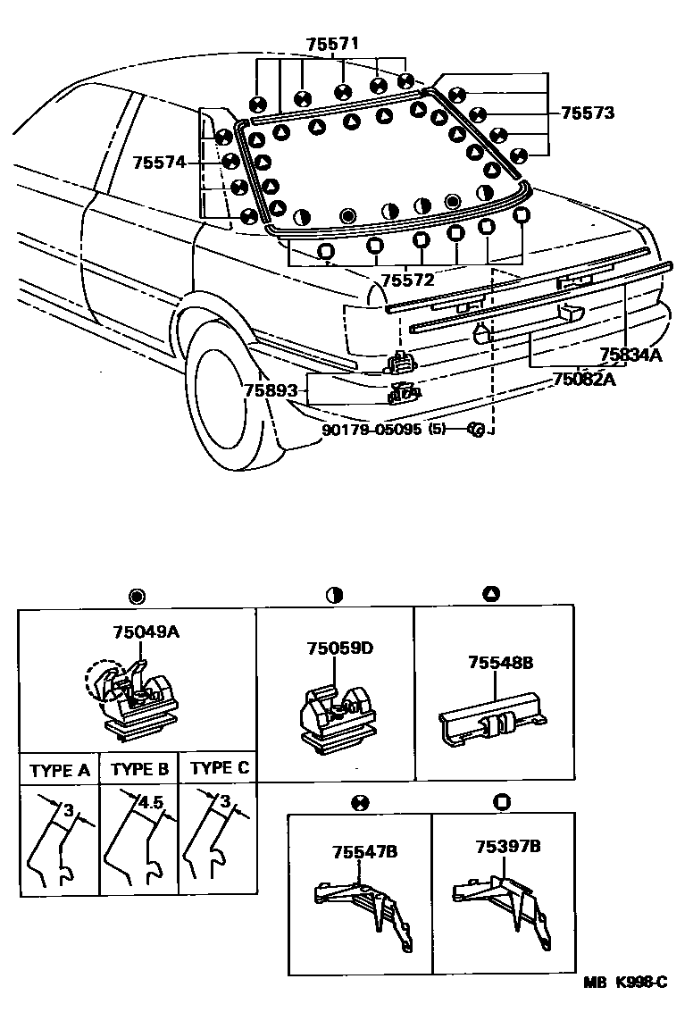 Toyota CAMRY 后防护条 EPC diagram — MBK998C