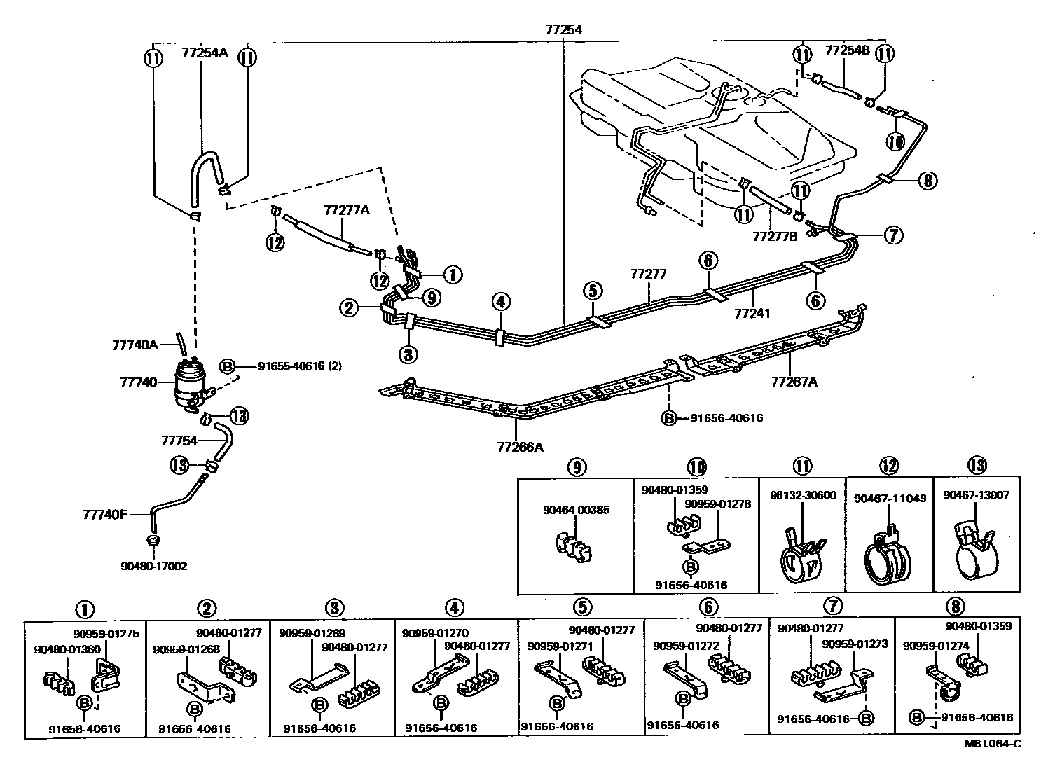 Toyota CAMRY 燃油箱和燃油管 EPC diagram — MBL064C