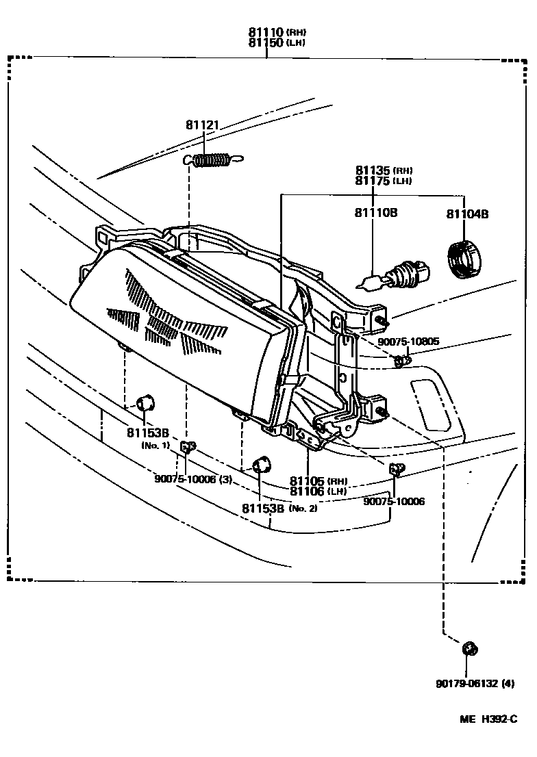 Toyota CAMRY Headlamp EPC diagram — MEH392C