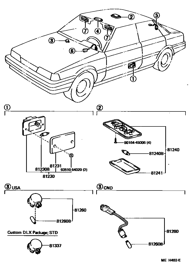 Toyota CAMRY 车内灯 EPC diagram — MEH402E