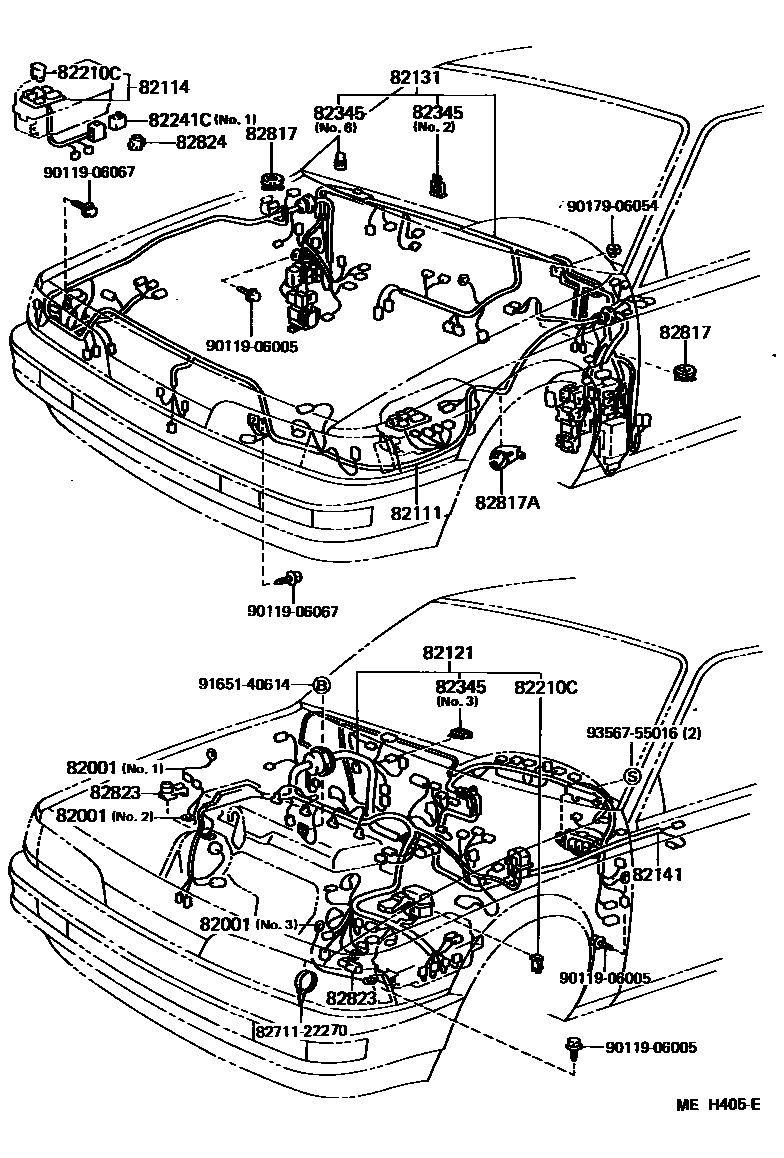 Toyota CAMRY 线束和卡夹 EPC diagram — MEH405E