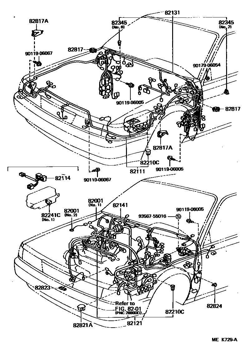 Toyota CAMRY 线束和卡夹 EPC diagram — MEK729A