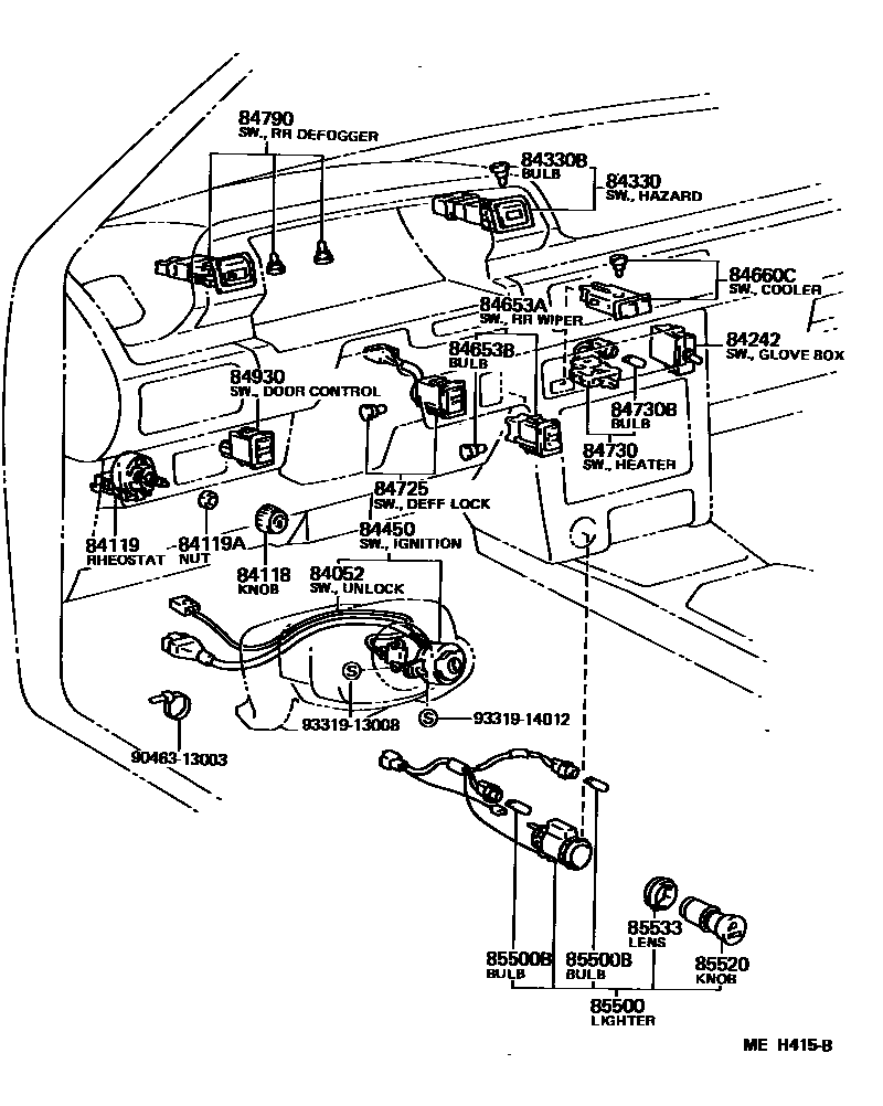 Toyota CAMRY 开关和继电器和ECU EPC diagram — MEH415B