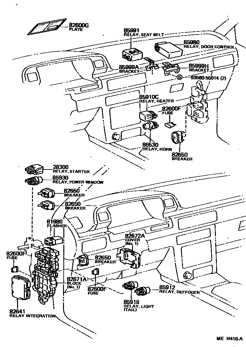 Toyota CAMRY 开关和继电器和ECU EPC diagram — MEH416A