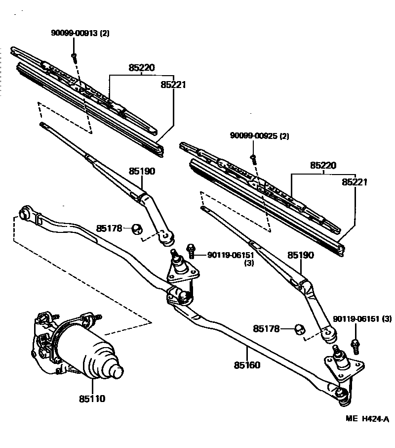 Toyota CAMRY 挡风玻璃刮水器 EPC diagram — MEH424A