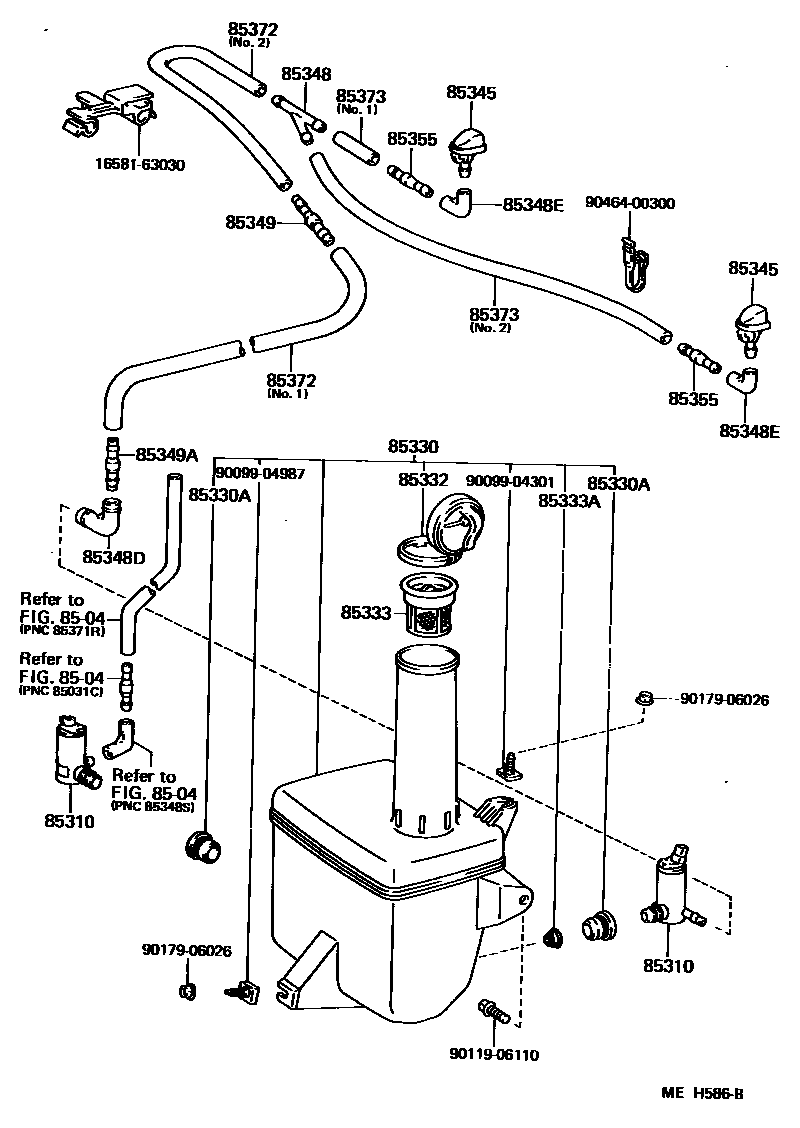 Toyota CAMRY 挡风玻璃清洗器 EPC diagram — MEH586B