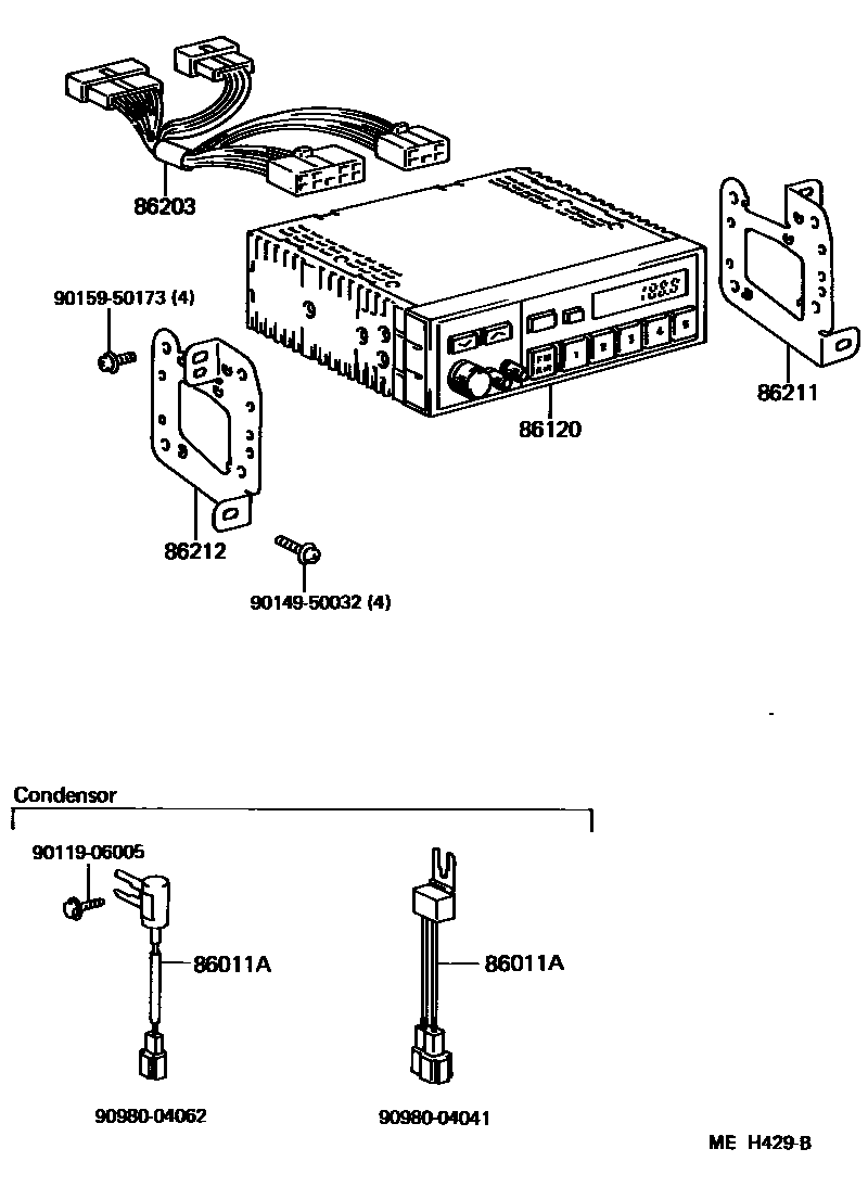 Toyota CAMRY 收音机、放大器和冷凝器 EPC diagram — MEH429B