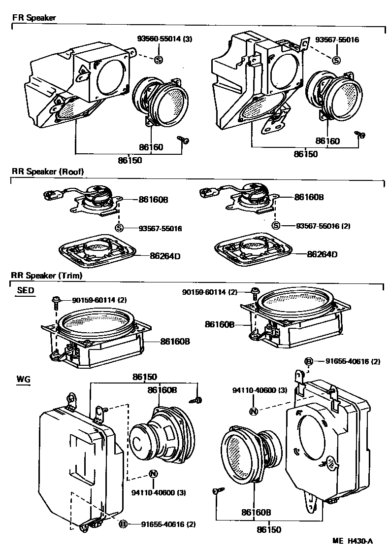 Toyota CAMRY 扬声器 EPC diagram — MEH430A