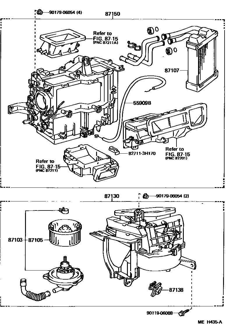 Toyota CAMRY 暖风和空调系统 - 加热装置和鼓风机 EPC diagram — MEH435A