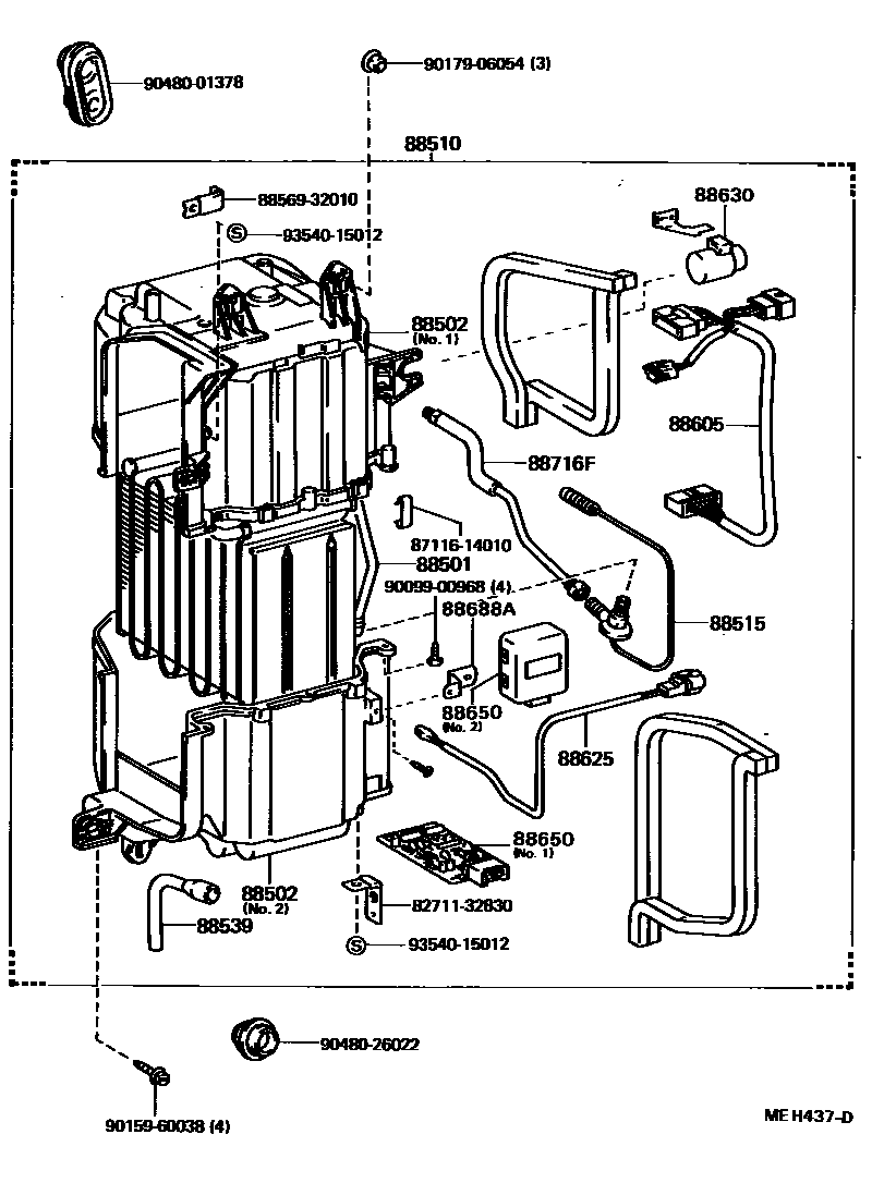 Toyota CAMRY 暖风和空调系统 - 冷却器组件 EPC diagram — MEH437D