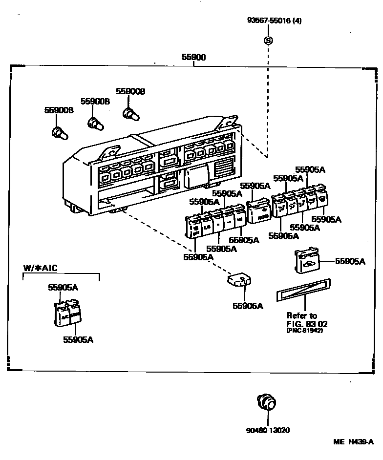 Toyota CAMRY 暖风和空调系统 - 控制器和风管 EPC diagram — MEH439A
