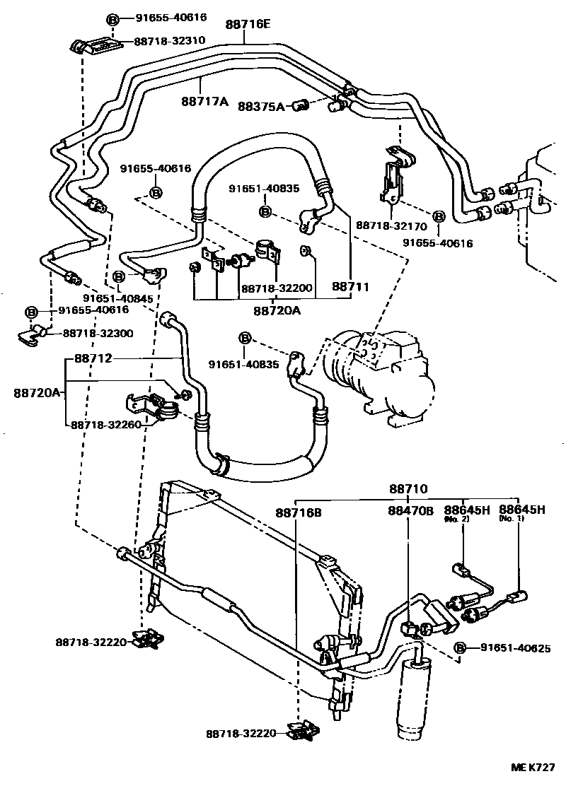 Toyota CAMRY Heating & Air Conditioning - Cooler Piping EPC diagram — MEK727