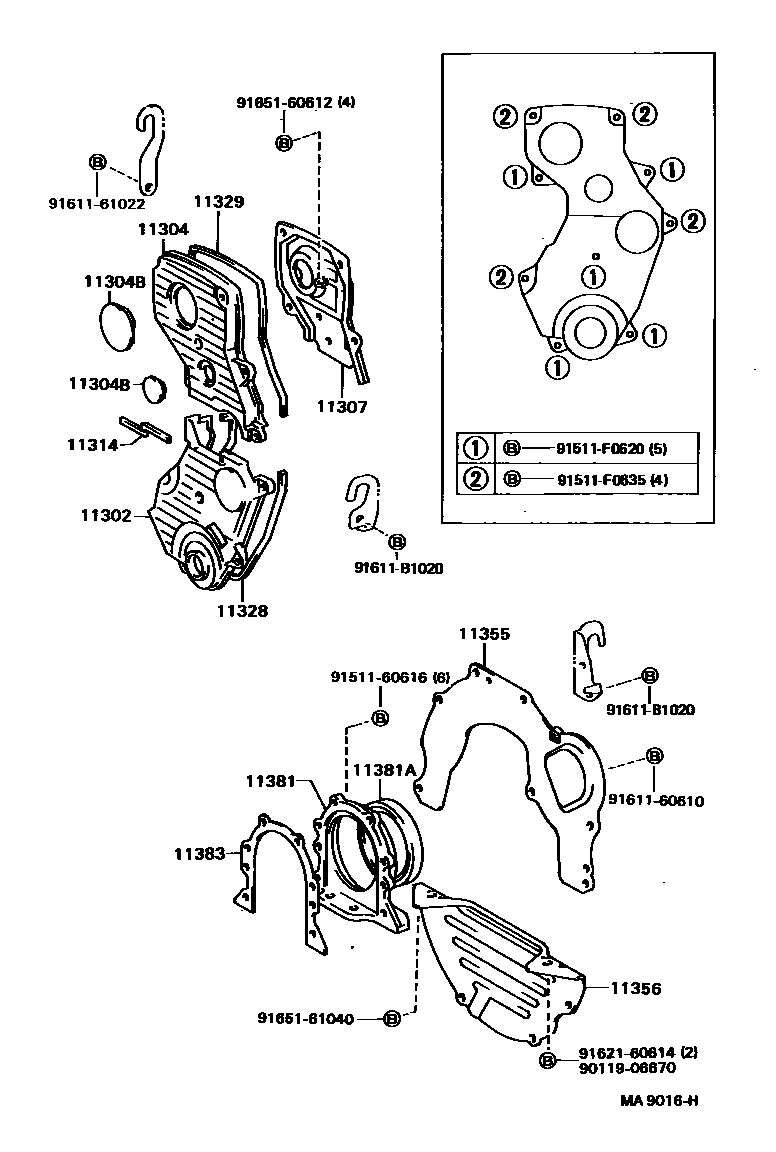 Toyota CAMRY Timing Gear Cover & Rear End Plate EPC diagram — MA9016H