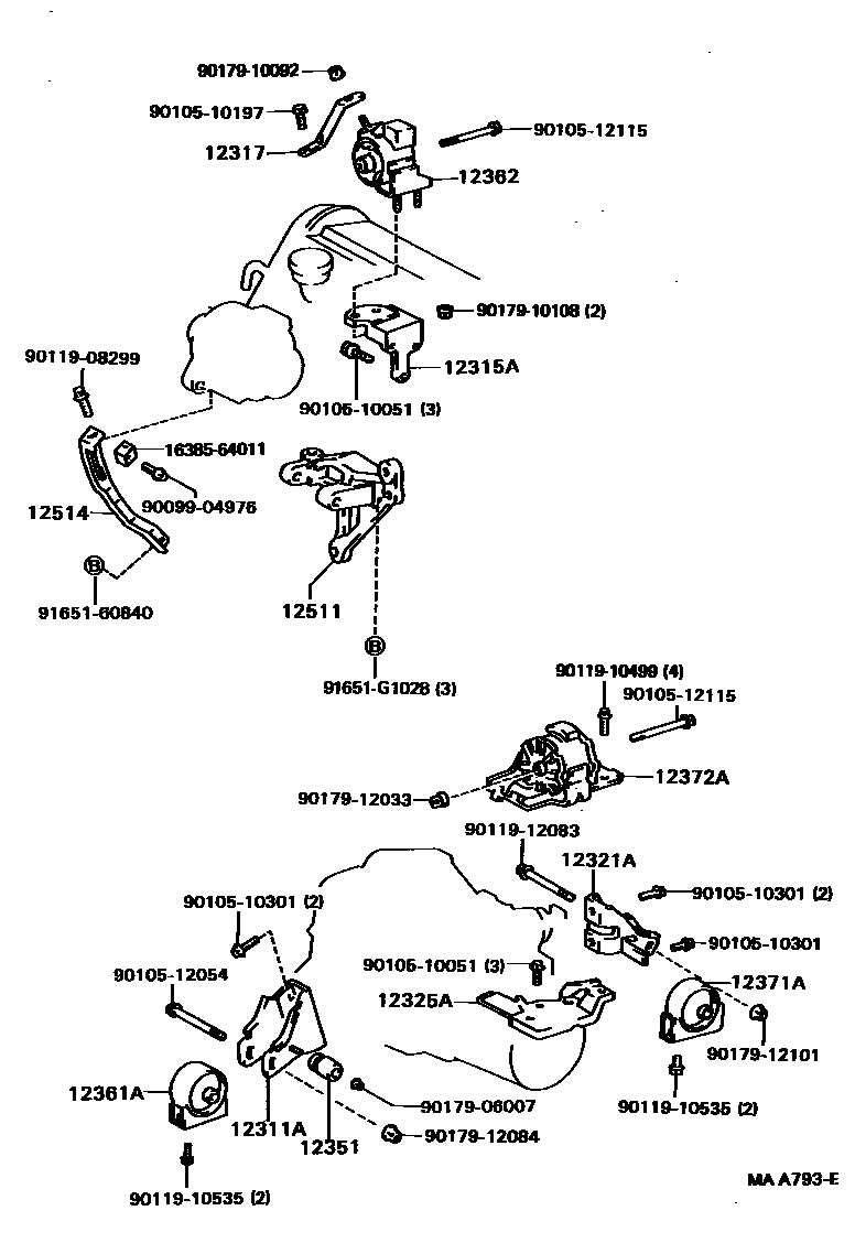 Toyota CAMRY Engine Mounting EPC diagram — MAA793E