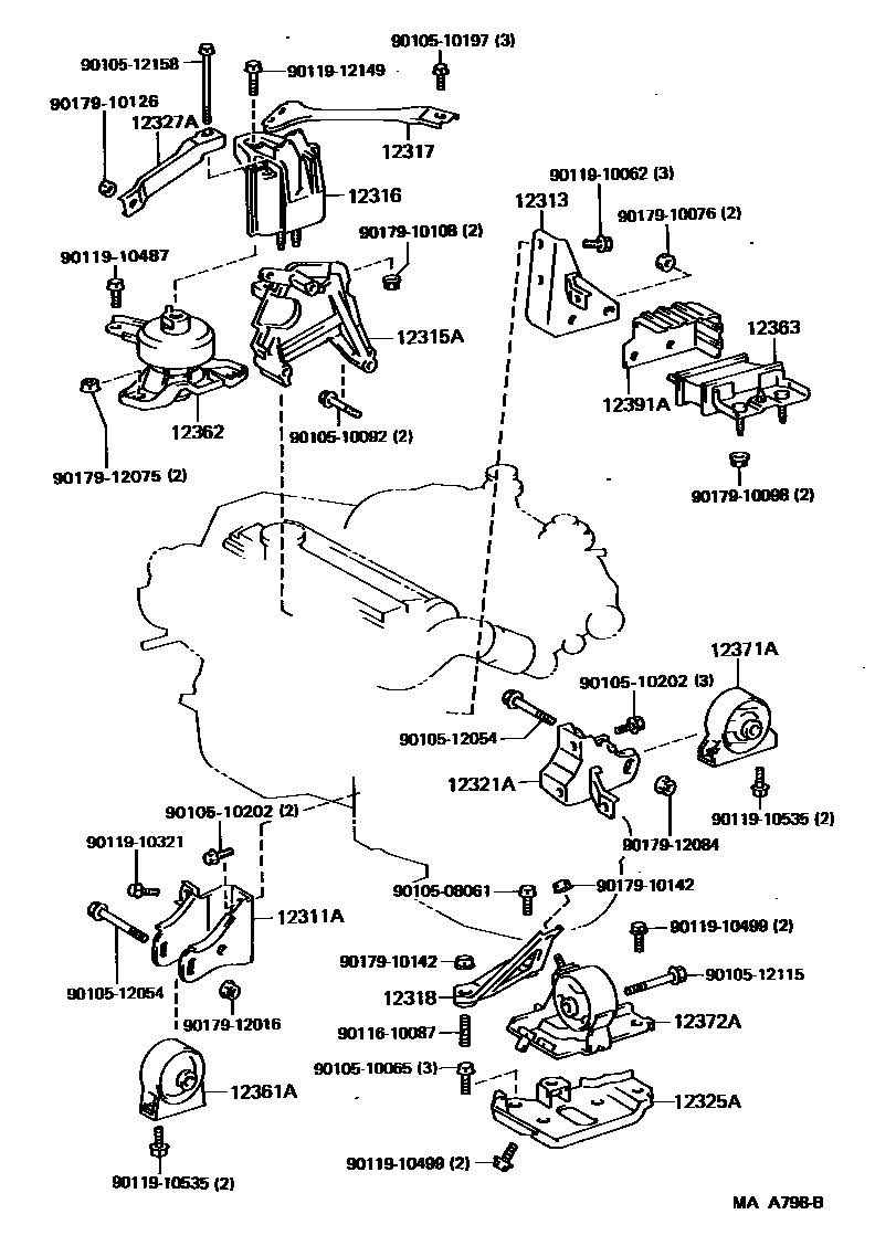 Toyota CAMRY Engine Mounting EPC diagram — MAA798B