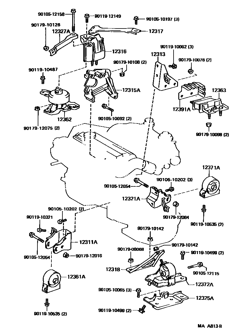 Toyota CAMRY Engine Mounting EPC diagram — MAA813B