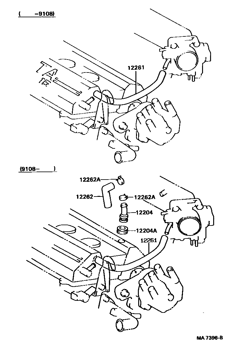 Toyota CAMRY Ventilation Hose EPC diagram — MA7396B